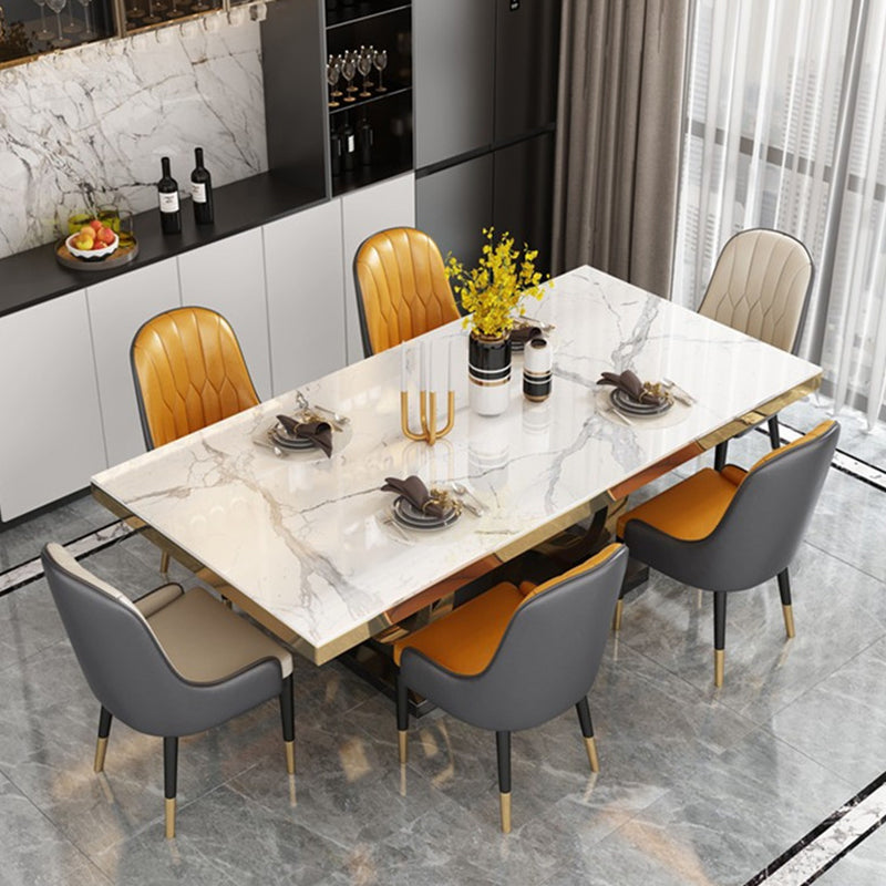 Traditional Luxury Marble Dining Table Rectangle Table with Gold Stainless Steel Pedestal Clearhalo ' dining_table' 'Dining Tables & Seating' 'Dining Tables' 'furn' 'furn_dining_table' 'Furniture' 'furniture_dining_table' 'Kitchen & Dining Furniture' 'kitchen&dining_furn' 'kitchen' 'kitchen_dining_table' 3900548