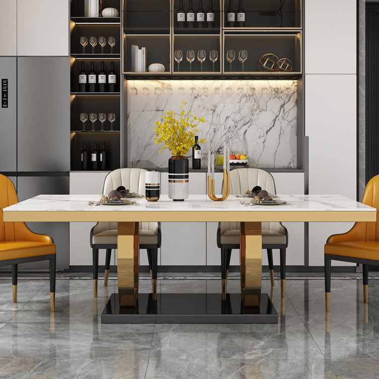 Traditional Luxury Marble Dining Table Rectangle Table with Gold Stainless Steel Pedestal Clearhalo ' dining_table' 'Dining Tables & Seating' 'Dining Tables' 'furn' 'furn_dining_table' 'Furniture' 'furniture_dining_table' 'Kitchen & Dining Furniture' 'kitchen&dining_furn' 'kitchen' 'kitchen_dining_table' 3900550