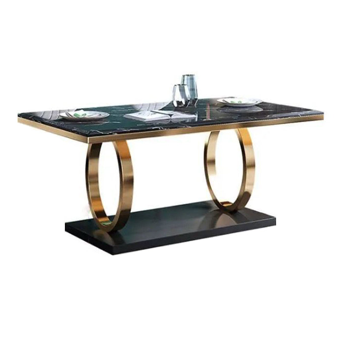 Traditional Luxury Marble Dining Table Rectangle Table with Gold Stainless Steel Pedestal Clearhalo ' dining_table' 'Dining Tables & Seating' 'Dining Tables' 'furn' 'furn_dining_table' 'Furniture' 'furniture_dining_table' 'Kitchen & Dining Furniture' 'kitchen&dining_furn' 'kitchen' 'kitchen_dining_table' 3900551