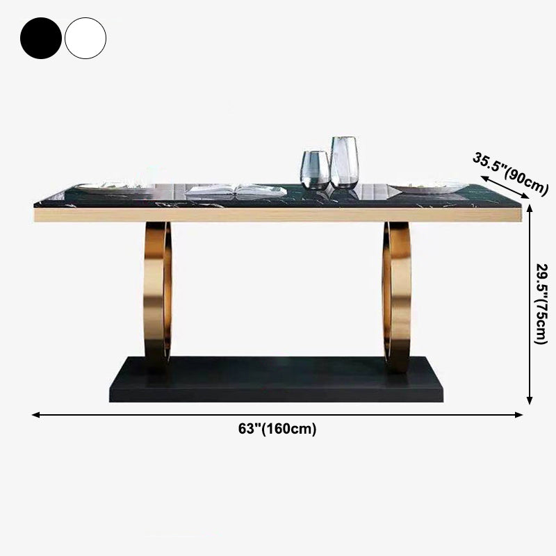 Traditional Luxury Marble Dining Table Rectangle Table with Gold Stainless Steel Pedestal Clearhalo ' dining_table' 'Dining Tables & Seating' 'Dining Tables' 'furn' 'furn_dining_table' 'Furniture' 'furniture_dining_table' 'Kitchen & Dining Furniture' 'kitchen&dining_furn' 'kitchen' 'kitchen_dining_table' 3900557