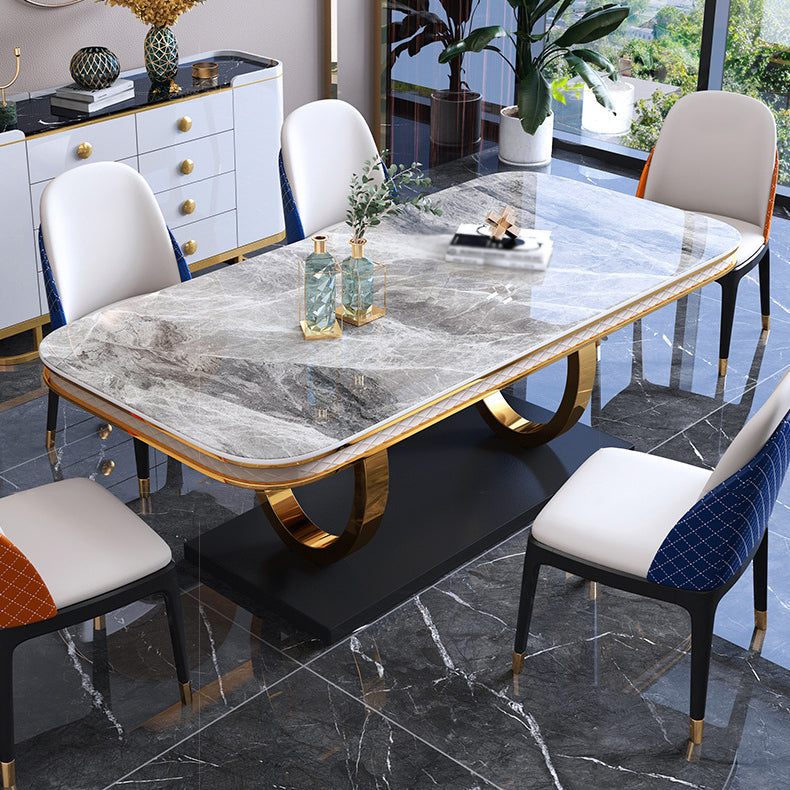 Traditional Luxury Sintered Stone Top Dining Table Rectangle Table with Metal Pedestal Gray Without Chairs Clearhalo ' dining_table' 'Dining Tables & Seating' 'Dining Tables' 'furn' 'furn_dining_table' 'Furniture' 'furniture_dining_table' 'Kitchen & Dining Furniture' 'kitchen&dining_furn' 'kitchen' 'kitchen_dining_table' 3900562