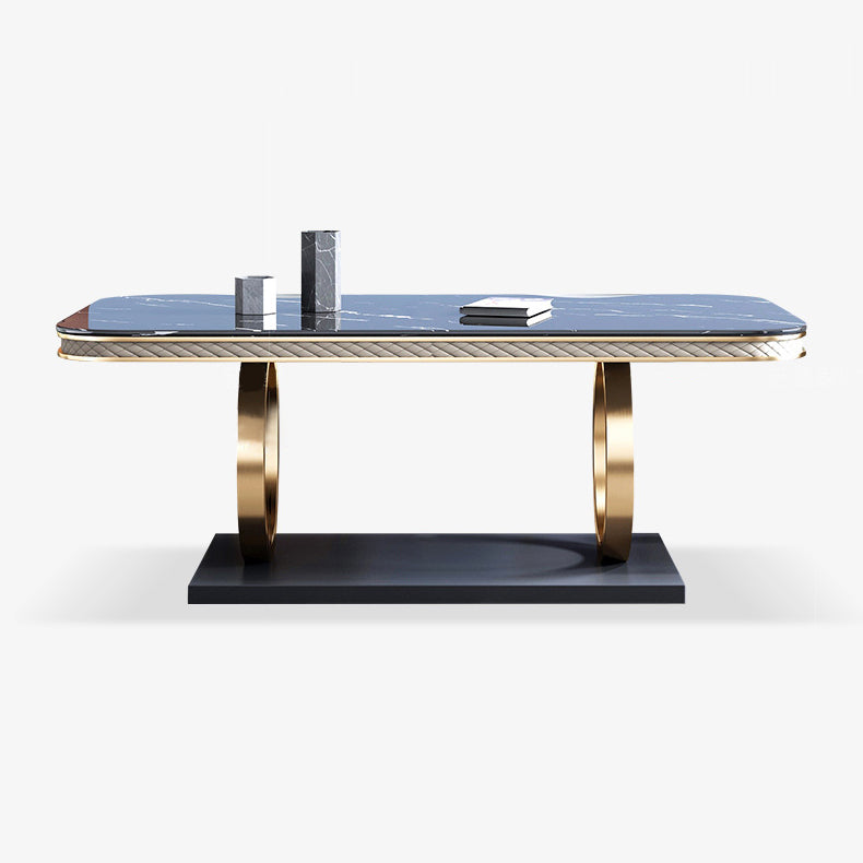 Traditional Luxury Sintered Stone Top Dining Table Rectangle Table with Metal Pedestal Black Without Chairs Clearhalo ' dining_table' 'Dining Tables & Seating' 'Dining Tables' 'furn' 'furn_dining_table' 'Furniture' 'furniture_dining_table' 'Kitchen & Dining Furniture' 'kitchen&dining_furn' 'kitchen' 'kitchen_dining_table' 3900564