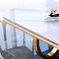 Traditional Luxury Sintered Stone Top Dining Table Rectangle Table with Metal Pedestal Clearhalo ' dining_table' 'Dining Tables & Seating' 'Dining Tables' 'furn' 'furn_dining_table' 'Furniture' 'furniture_dining_table' 'Kitchen & Dining Furniture' 'kitchen&dining_furn' 'kitchen' 'kitchen_dining_table' 3900566