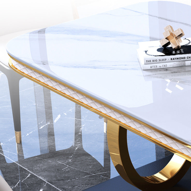 Traditional Luxury Sintered Stone Top Dining Table Rectangle Table with Metal Pedestal Clearhalo ' dining_table' 'Dining Tables & Seating' 'Dining Tables' 'furn' 'furn_dining_table' 'Furniture' 'furniture_dining_table' 'Kitchen & Dining Furniture' 'kitchen&dining_furn' 'kitchen' 'kitchen_dining_table' 3900566