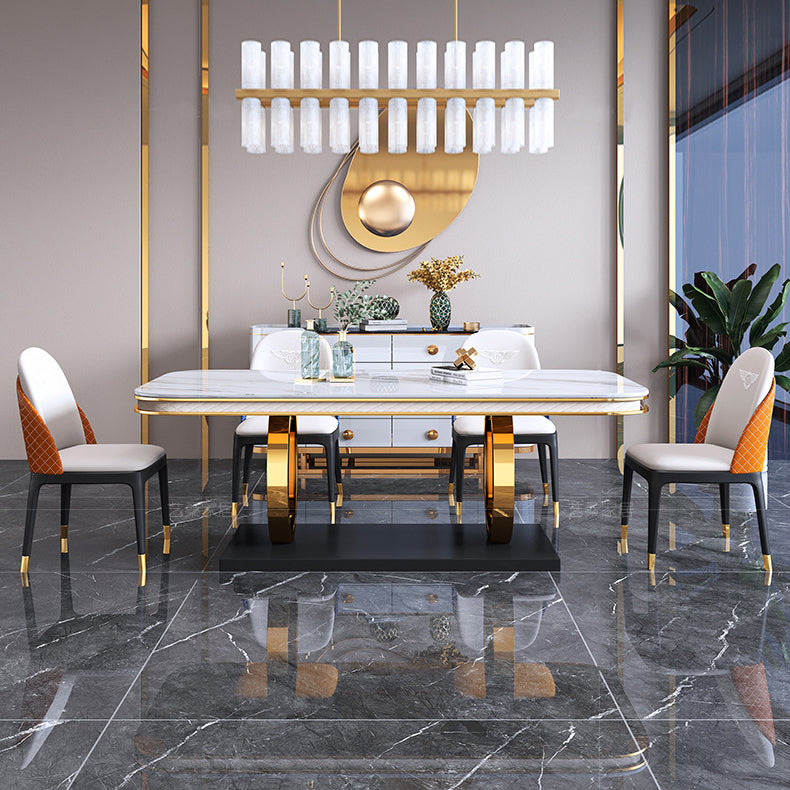 Traditional Luxury Sintered Stone Top Dining Table Rectangle Table with Metal Pedestal Clearhalo ' dining_table' 'Dining Tables & Seating' 'Dining Tables' 'furn' 'furn_dining_table' 'Furniture' 'furniture_dining_table' 'Kitchen & Dining Furniture' 'kitchen&dining_furn' 'kitchen' 'kitchen_dining_table' 3900569