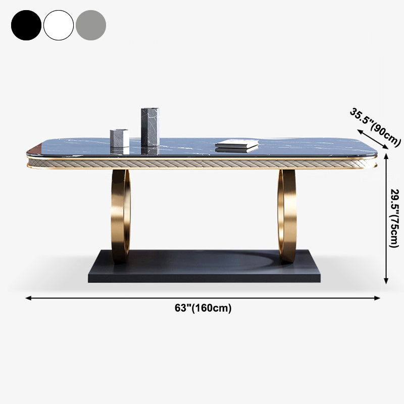 Traditional Luxury Sintered Stone Top Dining Table Rectangle Table with Metal Pedestal Clearhalo ' dining_table' 'Dining Tables & Seating' 'Dining Tables' 'furn' 'furn_dining_table' 'Furniture' 'furniture_dining_table' 'Kitchen & Dining Furniture' 'kitchen&dining_furn' 'kitchen' 'kitchen_dining_table' 3900571
