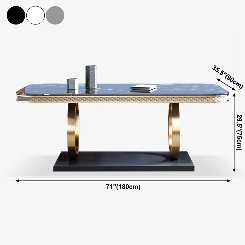 Traditional Luxury Sintered Stone Top Dining Table Rectangle Table with Metal Pedestal Clearhalo ' dining_table' 'Dining Tables & Seating' 'Dining Tables' 'furn' 'furn_dining_table' 'Furniture' 'furniture_dining_table' 'Kitchen & Dining Furniture' 'kitchen&dining_furn' 'kitchen' 'kitchen_dining_table' 3900572