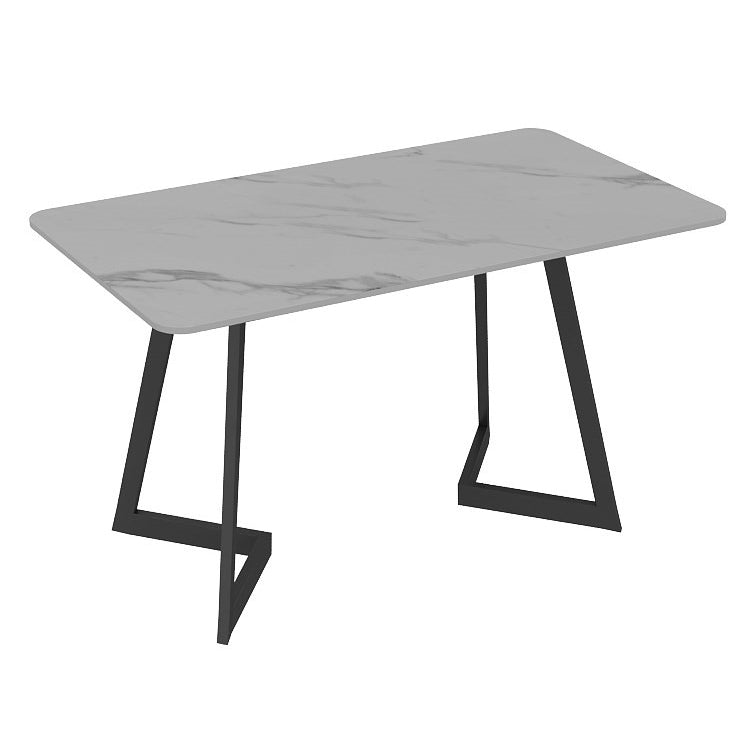 Metal Industrial Rectangle Dining Table Sintered Stone Table with Sled Base White Without Chairs Clearhalo ' dining_table' 'Dining Tables & Seating' 'Dining Tables' 'furn' 'furn_dining_table' 'Furniture' 'furniture_dining_table' 'Kitchen & Dining Furniture' 'kitchen&dining_furn' 'kitchen' 'kitchen_dining_table' 3900574