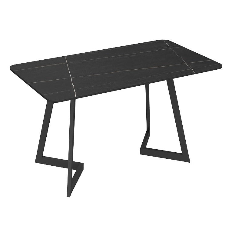 Metal Industrial Rectangle Dining Table Sintered Stone Table with Sled Base Black Without Chairs Clearhalo ' dining_table' 'Dining Tables & Seating' 'Dining Tables' 'furn' 'furn_dining_table' 'Furniture' 'furniture_dining_table' 'Kitchen & Dining Furniture' 'kitchen&dining_furn' 'kitchen' 'kitchen_dining_table' 3900578