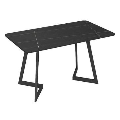Metal Industrial Rectangle Dining Table Sintered Stone Table with Sled Base Black Without Chairs Clearhalo ' dining_table' 'Dining Tables & Seating' 'Dining Tables' 'furn' 'furn_dining_table' 'Furniture' 'furniture_dining_table' 'Kitchen & Dining Furniture' 'kitchen&dining_furn' 'kitchen' 'kitchen_dining_table' 3900578