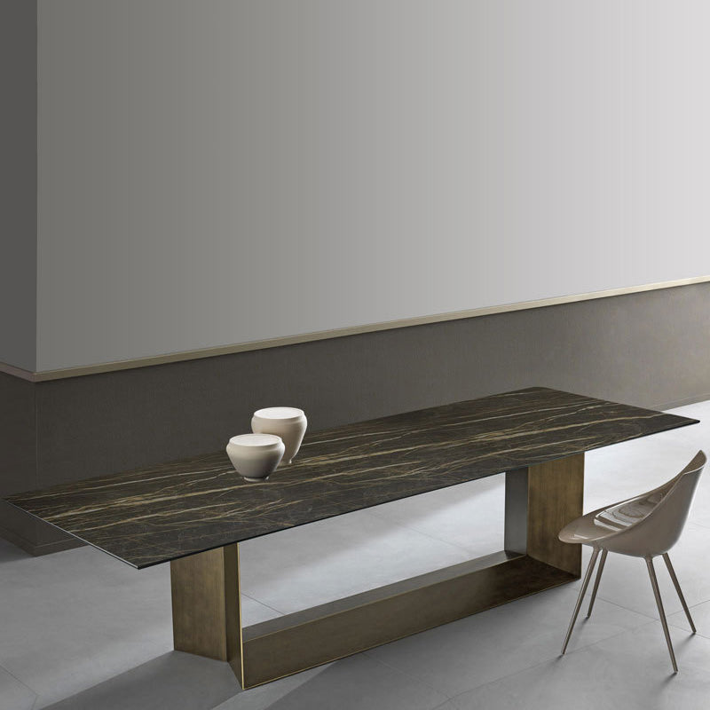 Metal Contemporary Rectangular Dining Table Sintered Stone Table with Trestle Clearhalo ' dining_table' 'Dining Tables & Seating' 'Dining Tables' 'furn' 'furn_dining_table' 'Furniture' 'furniture_dining_table' 'Kitchen & Dining Furniture' 'kitchen&dining_furn' 'kitchen' 'kitchen_dining_table' 3900638