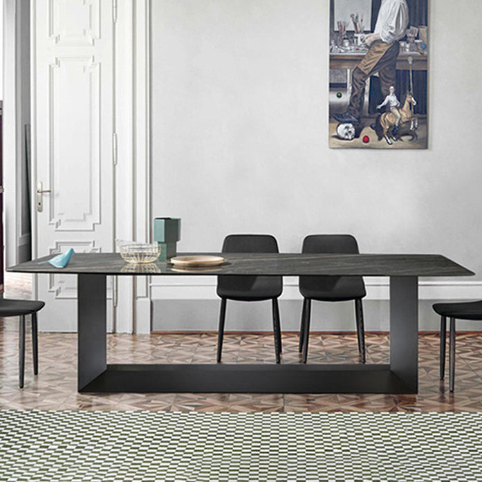 Metal Contemporary Rectangular Dining Table Sintered Stone Table with Trestle Clearhalo ' dining_table' 'Dining Tables & Seating' 'Dining Tables' 'furn' 'furn_dining_table' 'Furniture' 'furniture_dining_table' 'Kitchen & Dining Furniture' 'kitchen&dining_furn' 'kitchen' 'kitchen_dining_table' 3900647