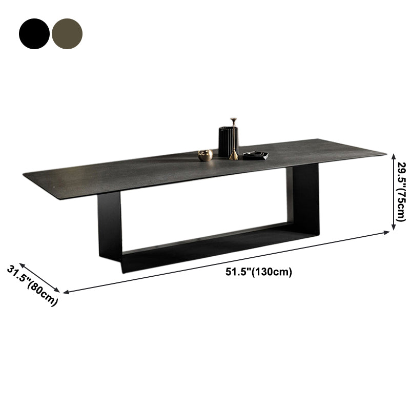 Metal Contemporary Rectangular Dining Table Sintered Stone Table with Trestle Clearhalo ' dining_table' 'Dining Tables & Seating' 'Dining Tables' 'furn' 'furn_dining_table' 'Furniture' 'furniture_dining_table' 'Kitchen & Dining Furniture' 'kitchen&dining_furn' 'kitchen' 'kitchen_dining_table' 3900648