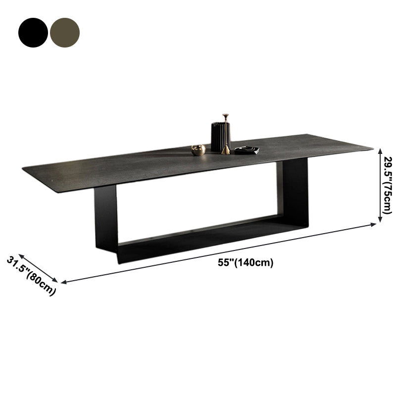 Metal Contemporary Rectangular Dining Table Sintered Stone Table with Trestle Clearhalo ' dining_table' 'Dining Tables & Seating' 'Dining Tables' 'furn' 'furn_dining_table' 'Furniture' 'furniture_dining_table' 'Kitchen & Dining Furniture' 'kitchen&dining_furn' 'kitchen' 'kitchen_dining_table' 3900649