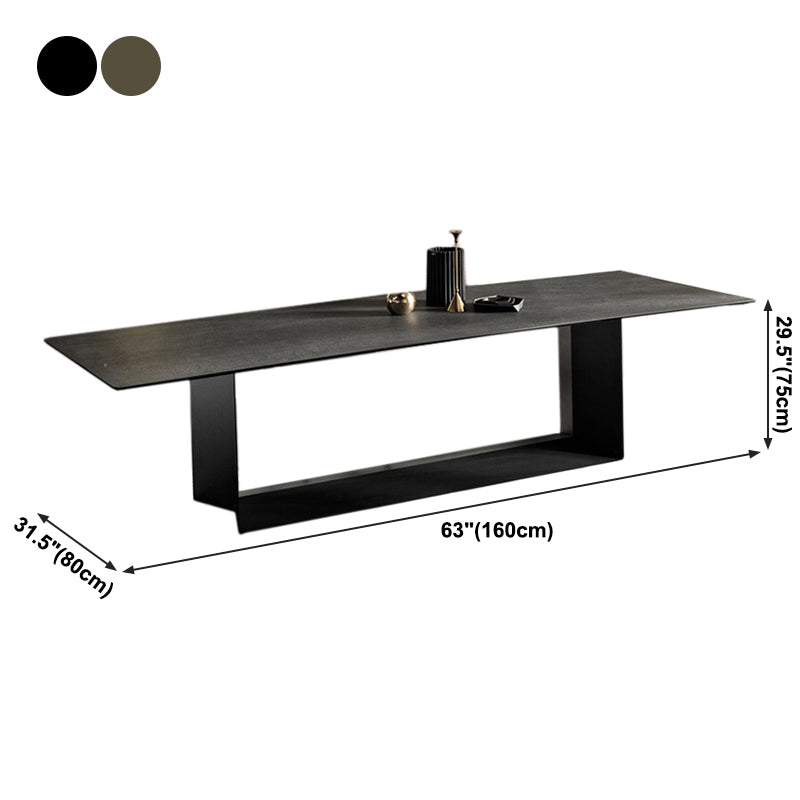 Metal Contemporary Rectangular Dining Table Sintered Stone Table with Trestle Clearhalo ' dining_table' 'Dining Tables & Seating' 'Dining Tables' 'furn' 'furn_dining_table' 'Furniture' 'furniture_dining_table' 'Kitchen & Dining Furniture' 'kitchen&dining_furn' 'kitchen' 'kitchen_dining_table' 3900650