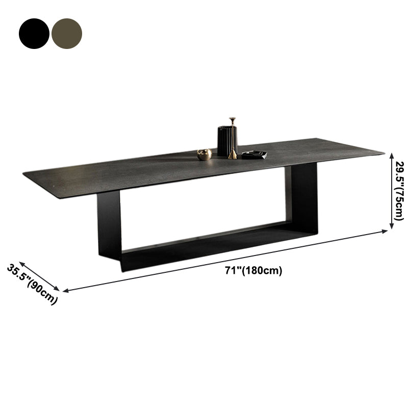 Metal Contemporary Rectangular Dining Table Sintered Stone Table with Trestle Clearhalo ' dining_table' 'Dining Tables & Seating' 'Dining Tables' 'furn' 'furn_dining_table' 'Furniture' 'furniture_dining_table' 'Kitchen & Dining Furniture' 'kitchen&dining_furn' 'kitchen' 'kitchen_dining_table' 3900652