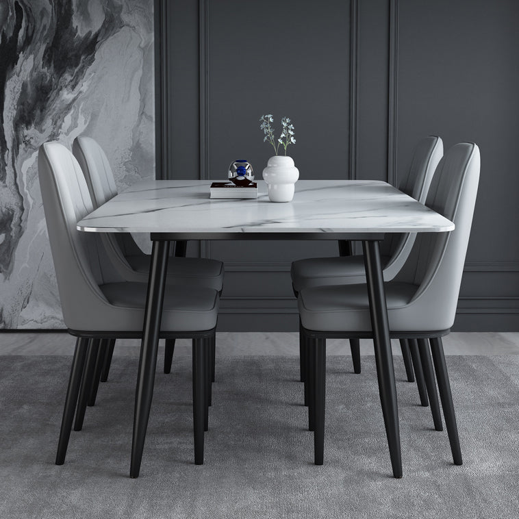 Simplicity Style Home Sintered Stone Dining Table 4 Legs Carbon Steel Base Rectangle Table Clearhalo ' dining_table' 'Dining Tables & Seating' 'Dining Tables' 'furn' 'furn_dining_table' 'Furniture' 'furniture_dining_table' 'Kitchen & Dining Furniture' 'kitchen&dining_furn' 'kitchen' 'kitchen_dining_table' 3900668
