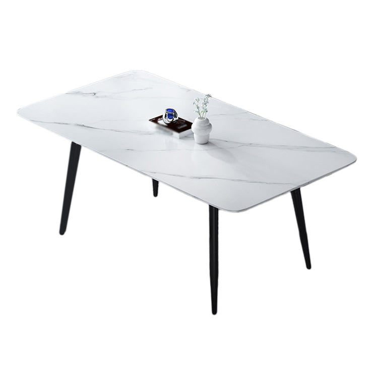 Simplicity Style Home Sintered Stone Dining Table 4 Legs Carbon Steel Base Rectangle Table White Without Chairs Clearhalo ' dining_table' 'Dining Tables & Seating' 'Dining Tables' 'furn' 'furn_dining_table' 'Furniture' 'furniture_dining_table' 'Kitchen & Dining Furniture' 'kitchen&dining_furn' 'kitchen' 'kitchen_dining_table' 3900671