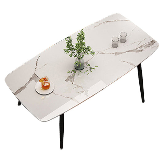Metal Contemporary Rectangular Dining Table Sintered Stone Table with 4 Metal Legs White Without Chairs