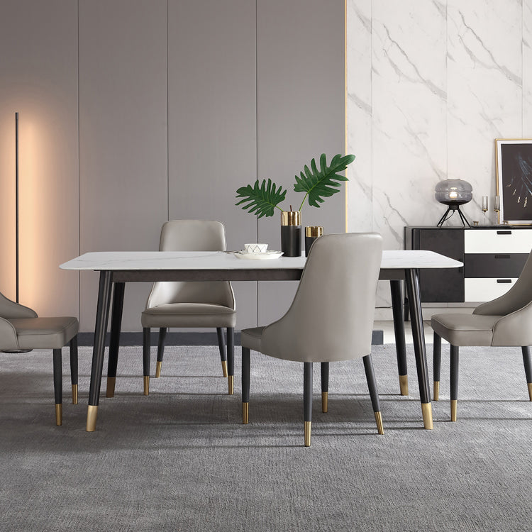 Industrial Style White Sintered Stone Dining Table 4 Legs Base Rectangle Table for Home Clearhalo ' dining_table' 'Dining Tables & Seating' 'Dining Tables' 'furn' 'furn_dining_table' 'Furniture' 'furniture_dining_table' 'Kitchen & Dining Furniture' 'kitchen&dining_furn' 'kitchen' 'kitchen_dining_table' 3900719