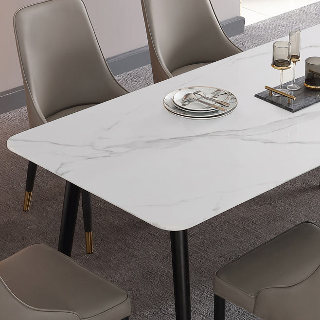 Industrial Style White Sintered Stone Dining Table 4 Legs Base Rectangle Table for Home Clearhalo ' dining_table' 'Dining Tables & Seating' 'Dining Tables' 'furn' 'furn_dining_table' 'Furniture' 'furniture_dining_table' 'Kitchen & Dining Furniture' 'kitchen&dining_furn' 'kitchen' 'kitchen_dining_table' 3900724
