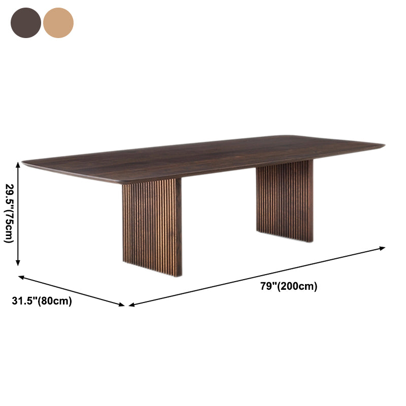 Rectangle Double Pedestal Modern Dining Table Wood Color Fixed Table with Solid Wood Clearhalo ' dining_table' 'Dining Tables & Seating' 'Dining Tables' 'furn' 'furn_dining_table' 'Furniture' 'furniture_dining_table' 'Kitchen & Dining Furniture' 'kitchen&dining_furn' 'kitchen' 'kitchen_dining_table' 3900745