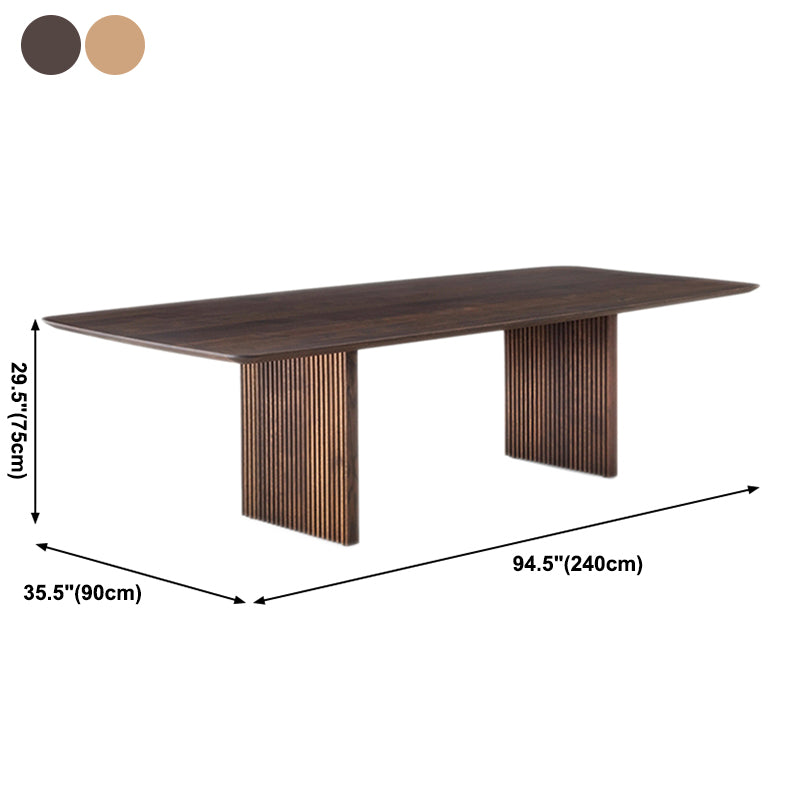 Rectangle Double Pedestal Modern Dining Table Wood Color Fixed Table with Solid Wood Clearhalo ' dining_table' 'Dining Tables & Seating' 'Dining Tables' 'furn' 'furn_dining_table' 'Furniture' 'furniture_dining_table' 'Kitchen & Dining Furniture' 'kitchen&dining_furn' 'kitchen' 'kitchen_dining_table' 3900747