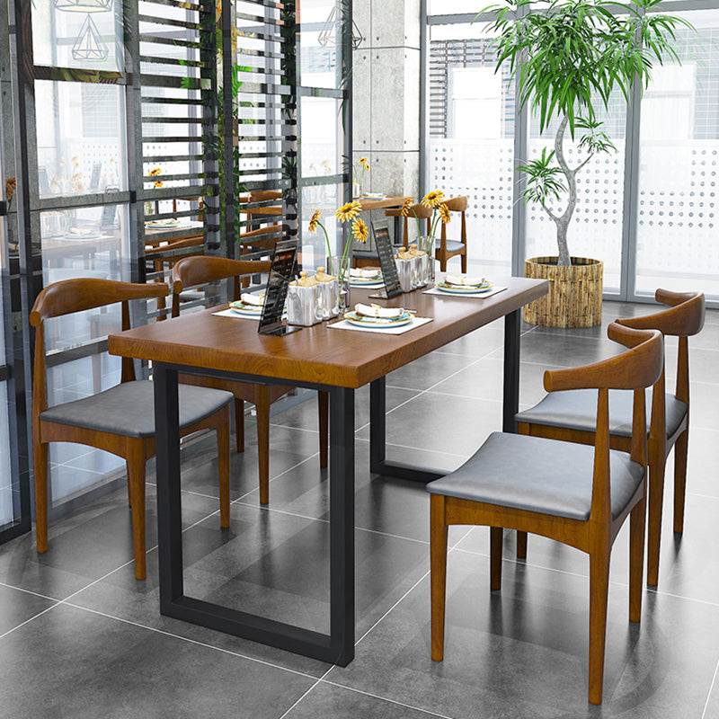 Rectangle Wood Color Dining Table Solid Wood Table with Double Pedestal Clearhalo ' dining_table' 'Dining Tables & Seating' 'Dining Tables' 'furn' 'furn_dining_table' 'Furniture' 'furniture_dining_table' 'Kitchen & Dining Furniture' 'kitchen&dining_furn' 'kitchen' 'kitchen_dining_table' 3900752