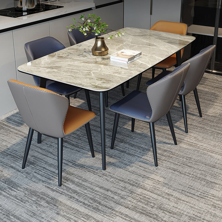 Industrial Style Sintered Stone Dining Table 4 Legs Carbon Steel Base Rectangle Table Clearhalo ' dining_table' 'Dining Tables & Seating' 'Dining Tables' 'furn' 'furn_dining_table' 'Furniture' 'furniture_dining_table' 'Kitchen & Dining Furniture' 'kitchen&dining_furn' 'kitchen' 'kitchen_dining_table' 3900774