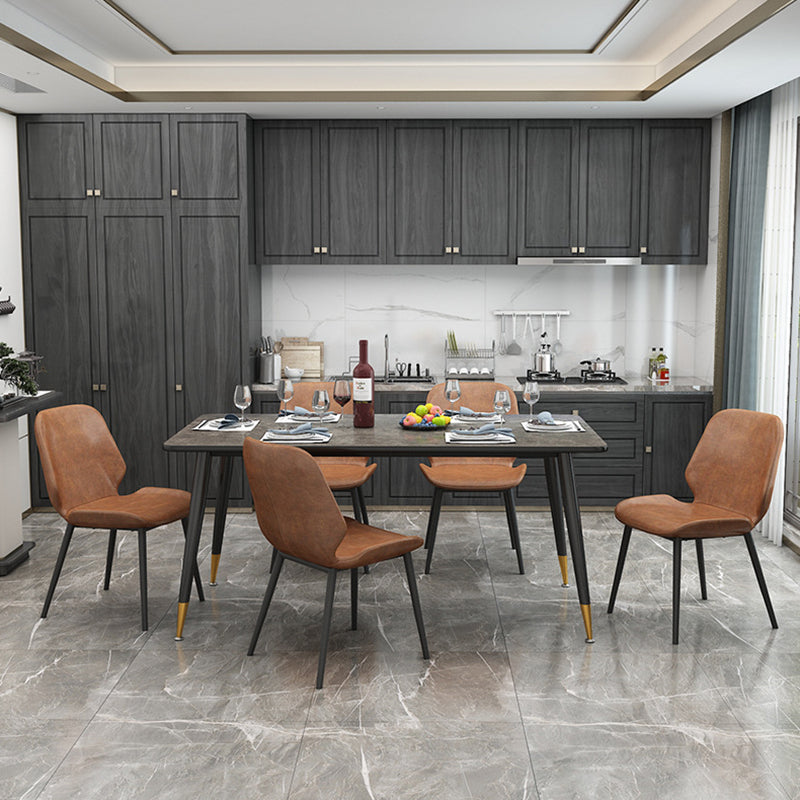 Metal Industrial Rectangle Table Sintered Stone Table for Kitchen and Dining Room Clearhalo ' dining_table' 'Dining Tables & Seating' 'Dining Tables' 'furn' 'furn_dining_table' 'Furniture' 'furniture_dining_table' 'Kitchen & Dining Furniture' 'kitchen&dining_furn' 'kitchen' 'kitchen_dining_table' 3900791