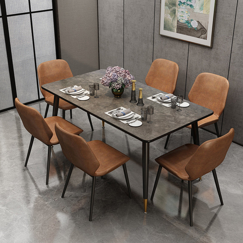Metal Industrial Rectangle Table Sintered Stone Table for Kitchen and Dining Room Clearhalo ' dining_table' 'Dining Tables & Seating' 'Dining Tables' 'furn' 'furn_dining_table' 'Furniture' 'furniture_dining_table' 'Kitchen & Dining Furniture' 'kitchen&dining_furn' 'kitchen' 'kitchen_dining_table' 3900797