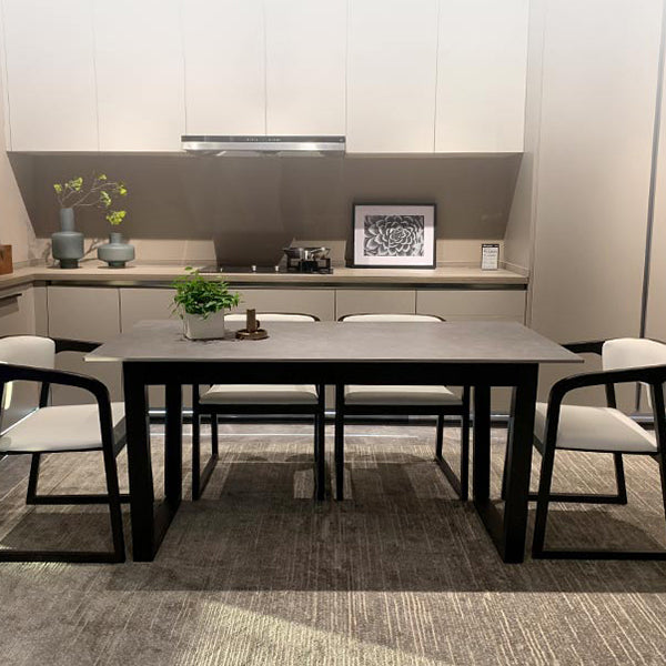 Rectangle Sintered Stone Grey Dining Table Simplicity Double Pedestal Table for Dining Room Clearhalo ' dining_table' 'Dining Tables & Seating' 'Dining Tables' 'furn' 'furn_dining_table' 'Furniture' 'furniture_dining_table' 'Kitchen & Dining Furniture' 'kitchen&dining_furn' 'kitchen' 'kitchen_dining_table' 3900903