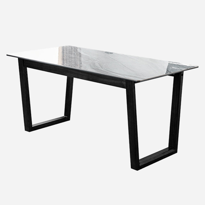 Rectangle Sintered Stone Grey Dining Table Simplicity Double Pedestal Table for Dining Room Light Gray Without Chairs Clearhalo ' dining_table' 'Dining Tables & Seating' 'Dining Tables' 'furn' 'furn_dining_table' 'Furniture' 'furniture_dining_table' 'Kitchen & Dining Furniture' 'kitchen&dining_furn' 'kitchen' 'kitchen_dining_table' 3900904