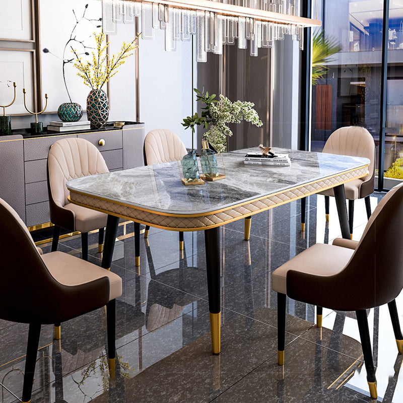 Traditional Luxury Rectangle Dining Table Sintered Stone Table with 4 Legs Clearhalo ' dining_table' 'Dining Tables & Seating' 'Dining Tables' 'furn' 'furn_dining_table' 'Furniture' 'furniture_dining_table' 'Kitchen & Dining Furniture' 'kitchen&dining_furn' 'kitchen' 'kitchen_dining_table' 3900920
