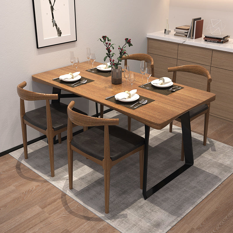 Metal Industrial Rectangle Dining Table Solid Wood Table with Sled Base Clearhalo ' dining_table' 'Dining Tables & Seating' 'Dining Tables' 'furn' 'furn_dining_table' 'Furniture' 'furniture_dining_table' 'Kitchen & Dining Furniture' 'kitchen&dining_furn' 'kitchen' 'kitchen_dining_table' 3900940