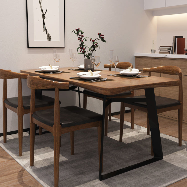 Metal Industrial Rectangle Dining Table Solid Wood Table with Sled Base Clearhalo ' dining_table' 'Dining Tables & Seating' 'Dining Tables' 'furn' 'furn_dining_table' 'Furniture' 'furniture_dining_table' 'Kitchen & Dining Furniture' 'kitchen&dining_furn' 'kitchen' 'kitchen_dining_table' 3900949