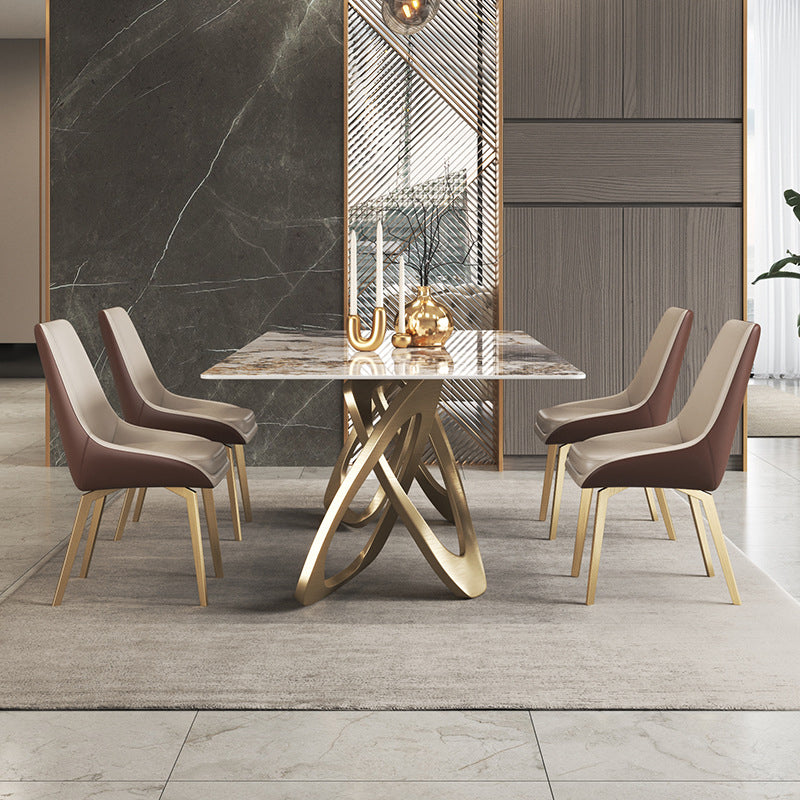 Metal Traditional Luxury Rectangle Table Sintered Stone Table for Dining Room Clearhalo ' dining_table' 'Dining Tables & Seating' 'Dining Tables' 'furn' 'furn_dining_table' 'Furniture' 'furniture_dining_table' 'Kitchen & Dining Furniture' 'kitchen&dining_furn' 'kitchen' 'kitchen_dining_table' 3900990