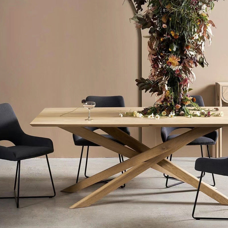 Rectangle Oak Solid Wood Table in Nature Modern Dining Table with Wooden Pedestal Clearhalo ' dining_table' 'Dining Tables & Seating' 'Dining Tables' 'furn' 'furn_dining_table' 'Furniture' 'furniture_dining_table' 'Kitchen & Dining Furniture' 'kitchen&dining_furn' 'kitchen' 'kitchen_dining_table' 3901017