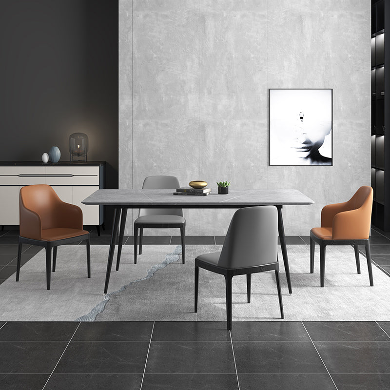 Industrial Gray Sintered Stone Dining Table Rectangle Shape Standard Dining Table for Kitchen Clearhalo ' dining_table' 'Dining Tables & Seating' 'Dining Tables' 'furn' 'furn_dining_table' 'Furniture' 'furniture_dining_table' 'Kitchen & Dining Furniture' 'kitchen&dining_furn' 'kitchen' 'kitchen_dining_table' 3901026