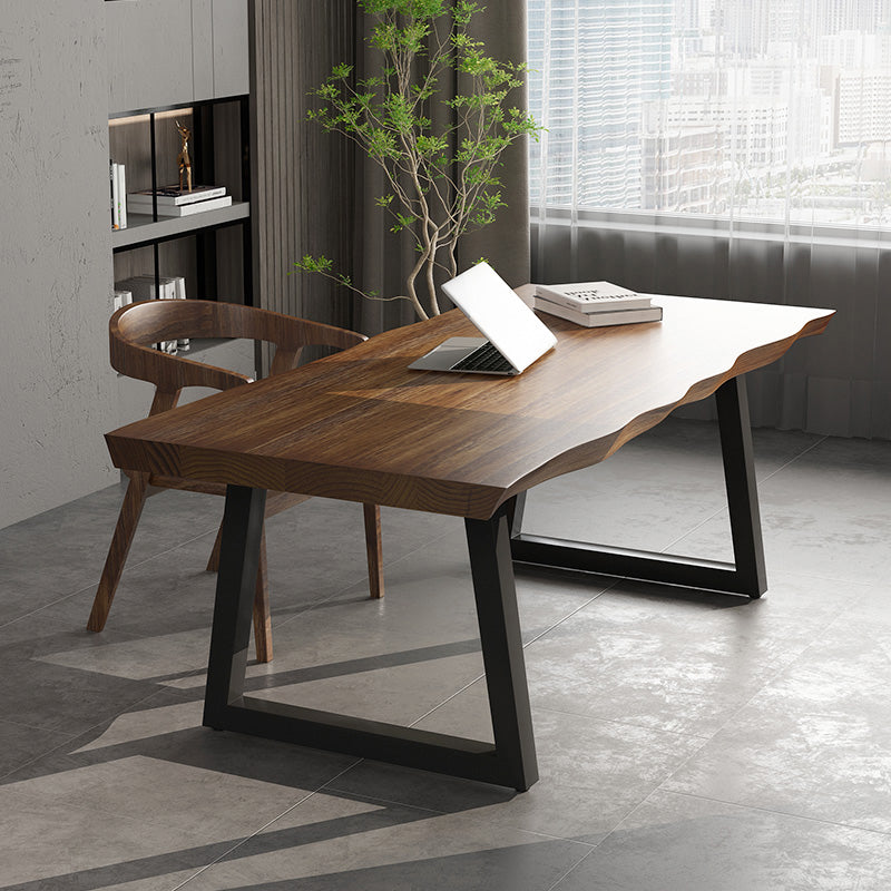 Rectangle Industrial Double Pedestal Dining Table Wood Color Fixed Table of Solid Wood Clearhalo ' dining_table' 'Dining Tables & Seating' 'Dining Tables' 'furn' 'furn_dining_table' 'Furniture' 'furniture_dining_table' 'Kitchen & Dining Furniture' 'kitchen&dining_furn' 'kitchen' 'kitchen_dining_table' 3901039