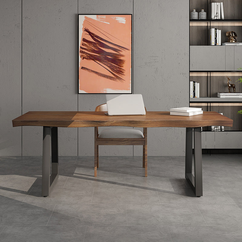 Rectangle Industrial Double Pedestal Dining Table Wood Color Fixed Table of Solid Wood Clearhalo ' dining_table' 'Dining Tables & Seating' 'Dining Tables' 'furn' 'furn_dining_table' 'Furniture' 'furniture_dining_table' 'Kitchen & Dining Furniture' 'kitchen&dining_furn' 'kitchen' 'kitchen_dining_table' 3901040