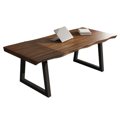 Rectangle Industrial Double Pedestal Dining Table Wood Color Fixed Table of Solid Wood Without Chairs Clearhalo ' dining_table' 'Dining Tables & Seating' 'Dining Tables' 'furn' 'furn_dining_table' 'Furniture' 'furniture_dining_table' 'Kitchen & Dining Furniture' 'kitchen&dining_furn' 'kitchen' 'kitchen_dining_table' 3901042