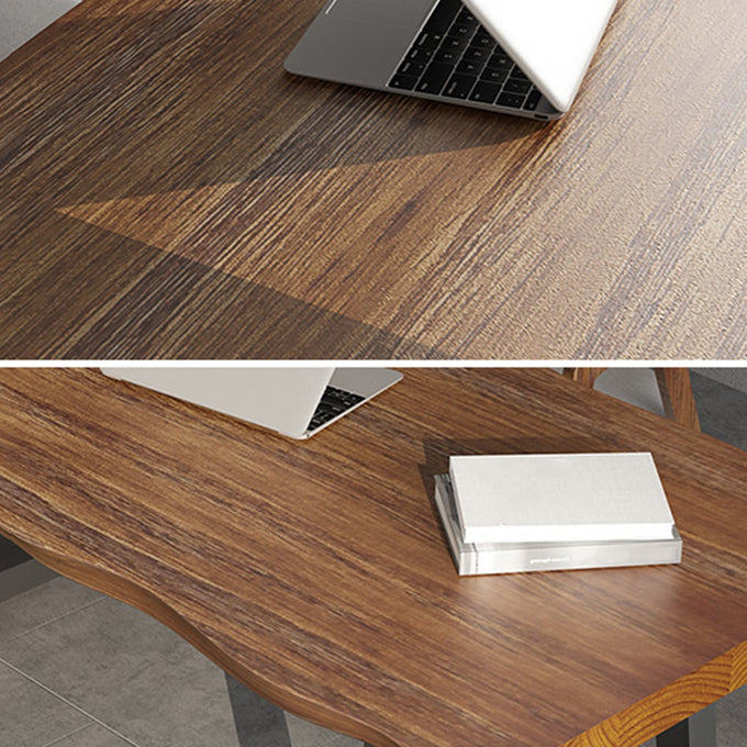 Rectangle Industrial Double Pedestal Dining Table Wood Color Fixed Table of Solid Wood Clearhalo ' dining_table' 'Dining Tables & Seating' 'Dining Tables' 'furn' 'furn_dining_table' 'Furniture' 'furniture_dining_table' 'Kitchen & Dining Furniture' 'kitchen&dining_furn' 'kitchen' 'kitchen_dining_table' 3901045