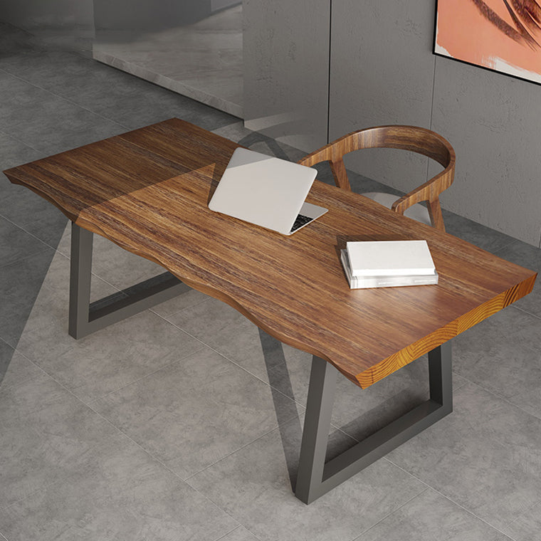 Rectangle Industrial Double Pedestal Dining Table Wood Color Fixed Table of Solid Wood Clearhalo ' dining_table' 'Dining Tables & Seating' 'Dining Tables' 'furn' 'furn_dining_table' 'Furniture' 'furniture_dining_table' 'Kitchen & Dining Furniture' 'kitchen&dining_furn' 'kitchen' 'kitchen_dining_table' 3901047