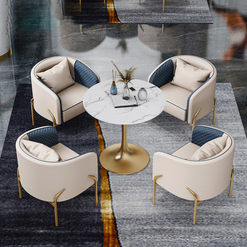 Traditional Luxury Round Dining Table Sintered Stone Table with Gold Tulip Base Clearhalo ' dining_table' 'Dining Tables & Seating' 'Dining Tables' 'furn' 'furn_dining_table' 'Furniture' 'furniture_dining_table' 'Kitchen & Dining Furniture' 'kitchen&dining_furn' 'kitchen' 'kitchen_dining_table' 3901125