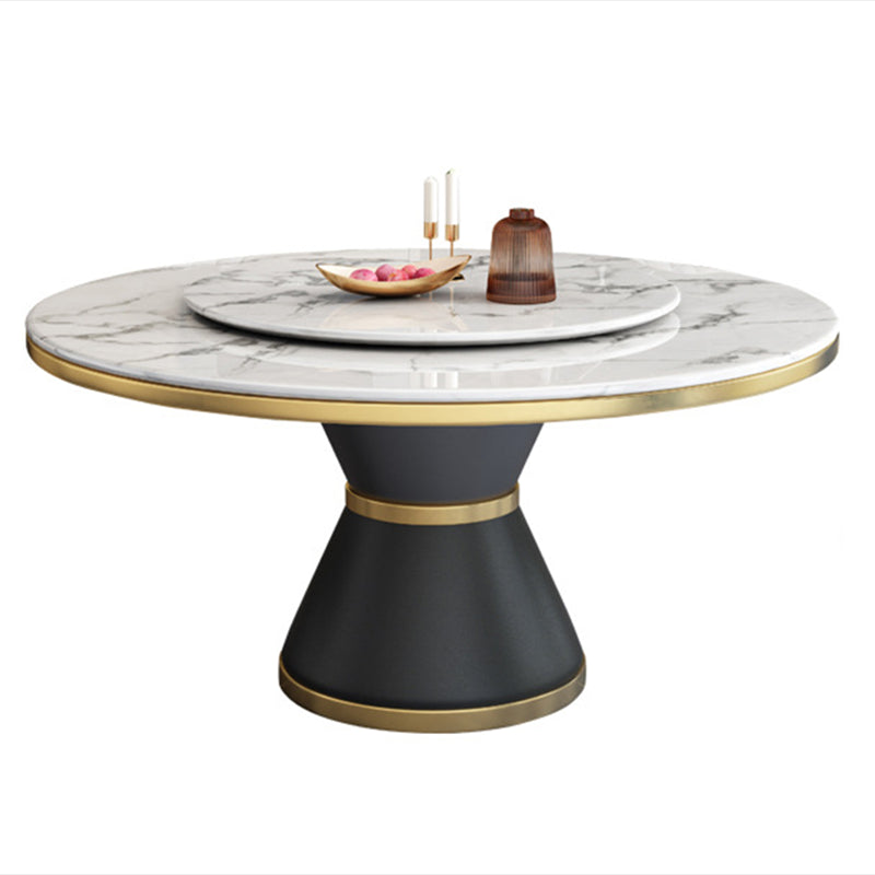 Rotatable Sintered Stone Top Round Table in White Glam Dining Table with Metal Pedestal Black Without Chairs Clearhalo ' dining_table' 'Dining Tables & Seating' 'Dining Tables' 'furn' 'furn_dining_table' 'Furniture' 'furniture_dining_table' 'Kitchen & Dining Furniture' 'kitchen&dining_furn' 'kitchen' 'kitchen_dining_table' 3901224