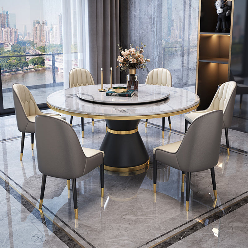 Rotatable Sintered Stone Top Round Table in White Glam Dining Table with Metal Pedestal Clearhalo ' dining_table' 'Dining Tables & Seating' 'Dining Tables' 'furn' 'furn_dining_table' 'Furniture' 'furniture_dining_table' 'Kitchen & Dining Furniture' 'kitchen&dining_furn' 'kitchen' 'kitchen_dining_table' 3901225