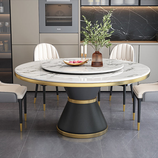 Rotatable Sintered Stone Top Round Table in White Glam Dining Table with Metal Pedestal Clearhalo ' dining_table' 'Dining Tables & Seating' 'Dining Tables' 'furn' 'furn_dining_table' 'Furniture' 'furniture_dining_table' 'Kitchen & Dining Furniture' 'kitchen&dining_furn' 'kitchen' 'kitchen_dining_table' 3901226