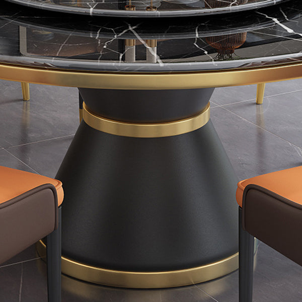 Rotatable Sintered Stone Top Round Table in White Glam Dining Table with Metal Pedestal Clearhalo ' dining_table' 'Dining Tables & Seating' 'Dining Tables' 'furn' 'furn_dining_table' 'Furniture' 'furniture_dining_table' 'Kitchen & Dining Furniture' 'kitchen&dining_furn' 'kitchen' 'kitchen_dining_table' 3901231