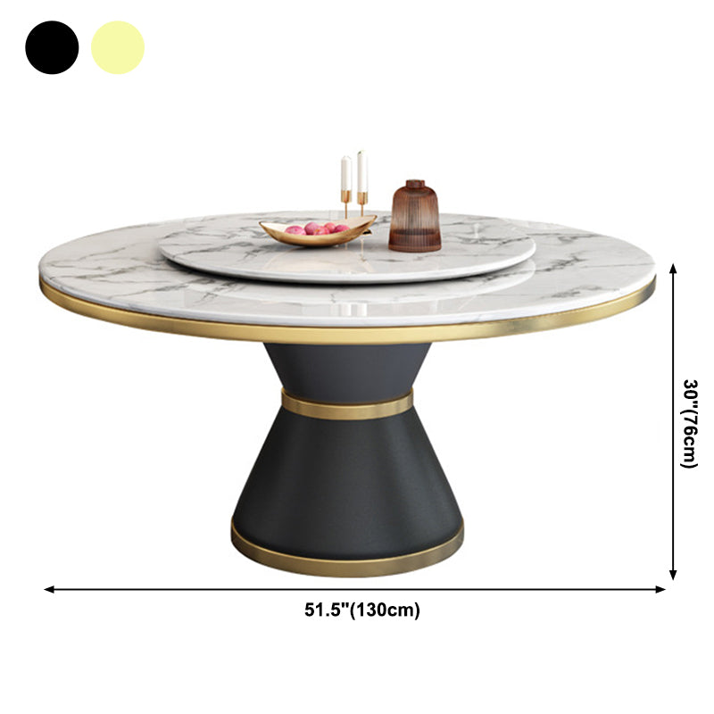 Rotatable Sintered Stone Top Round Table in White Glam Dining Table with Metal Pedestal Clearhalo ' dining_table' 'Dining Tables & Seating' 'Dining Tables' 'furn' 'furn_dining_table' 'Furniture' 'furniture_dining_table' 'Kitchen & Dining Furniture' 'kitchen&dining_furn' 'kitchen' 'kitchen_dining_table' 3901235